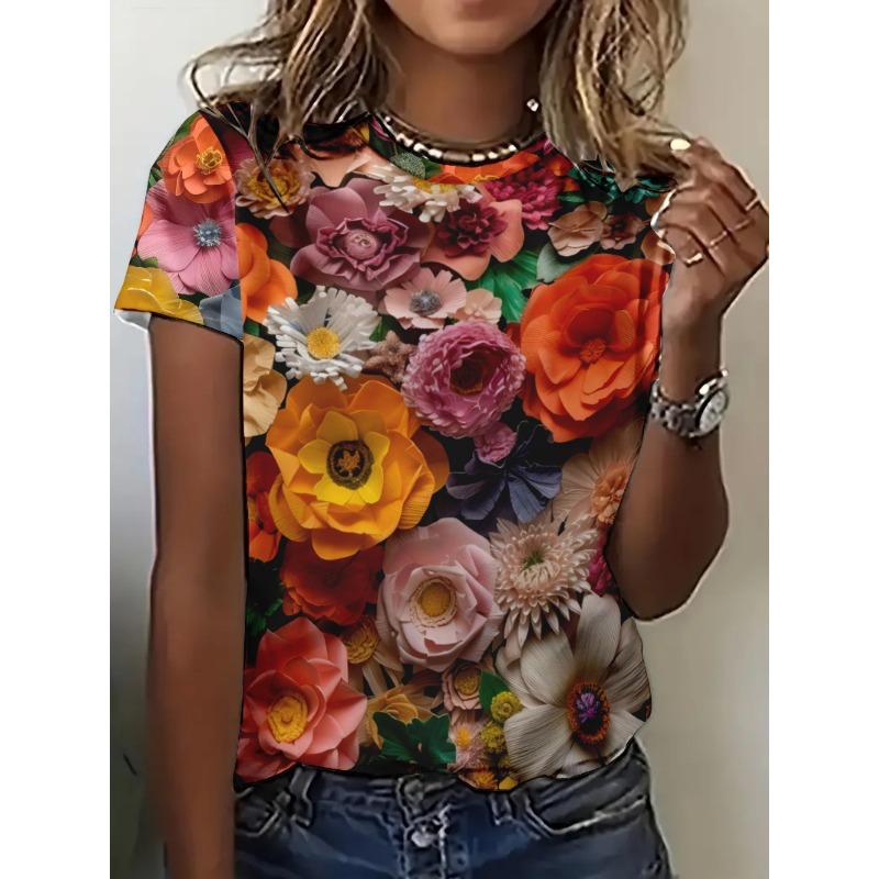 Vintage Flower Floral 3D Print Women T-shirts Summer  Streetwear Casual Y2k Short Sleeve T Shirt O-neck Tees Tops Clothing