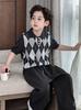 Boys Korean Classic Diamond Knit Polo Shirt Short Sleeve T-Shirt Fashionable Versatile Children's Clothing