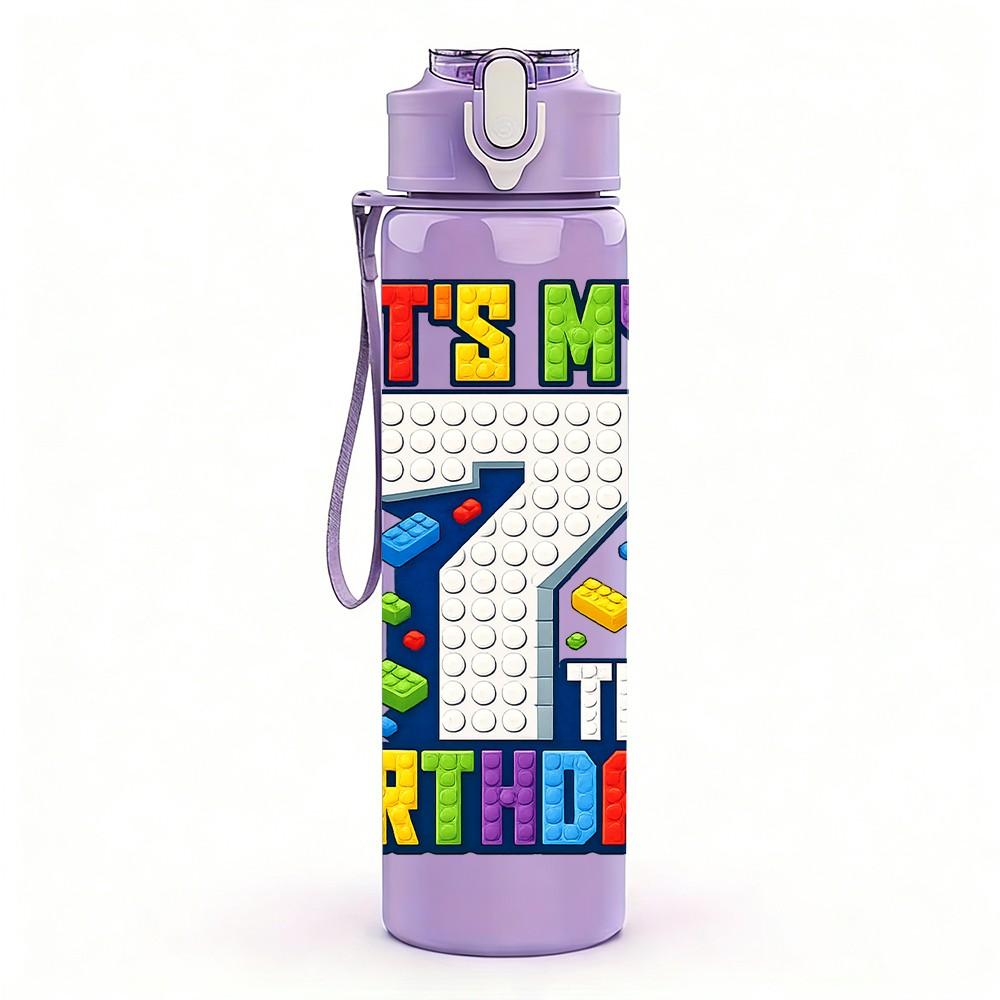 1PC It Is My 7th Birthday Cartoon Print 750ml Color Plastic Sports Water Bottle Leakproof Flip Straw Lid Suitable for Sports Office Home Use