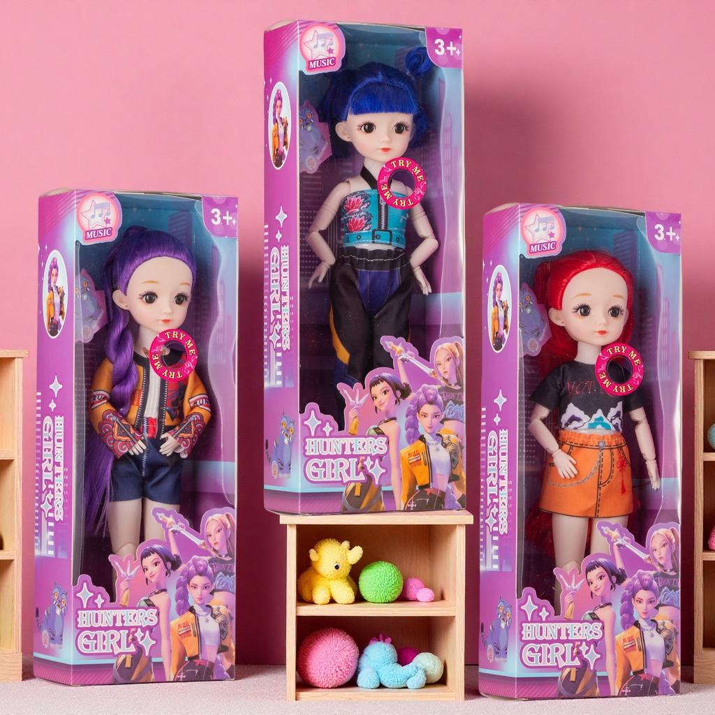 K-POP Devil Hunter Girl 12-inch Articulated Vinyl Figure with Sound and LED Lighting, Children's Poseable Action Toy