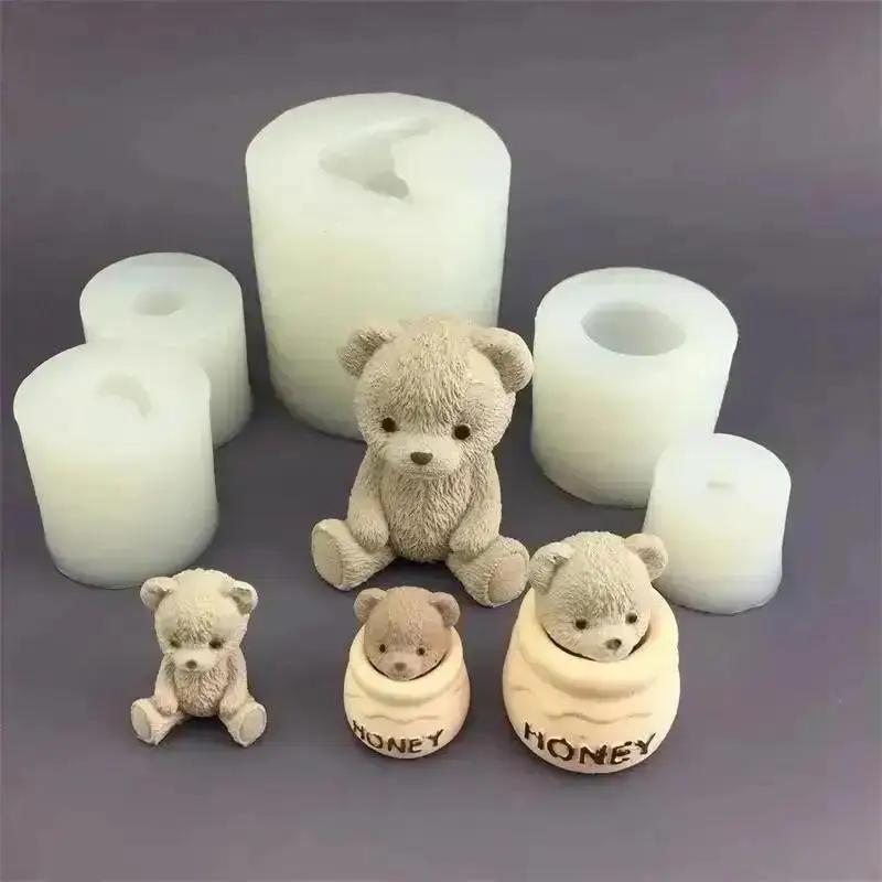 1pc Bear Honey Jar Little Bear Candle Silicone Mold Cake Baking Mould Aroma Candle Plaster Drip Mold for Home Decoration