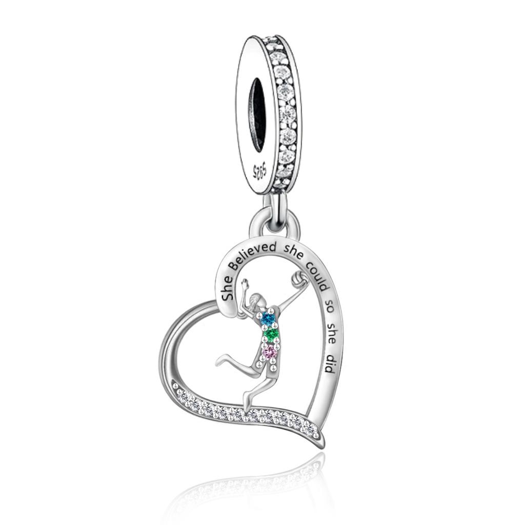 Fit Charm Bracelet 925 Silver Swimming Pole Dance Cheerleader Golf Volleyball Baseball Runner Bead For Making Berloque