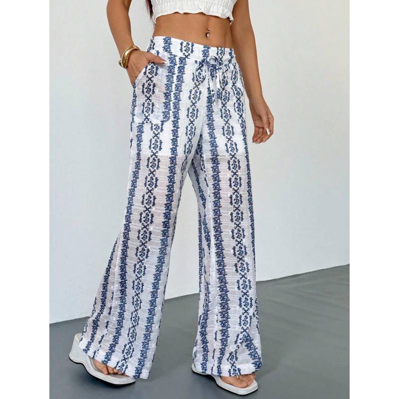 Wide-Leg Cotton and Linen Women s Pants L