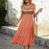 Women's Summer Maxi Dress Casual Bohemian Sleeveless Printed Square Neck Multi-Layered Long Beach Sundress