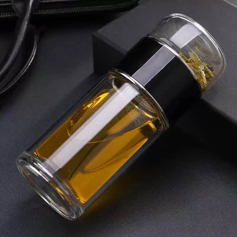 420ML Tea Water Bottle High Borosilicate Glass Double Layer Tea Water Cup Infuser Tumbler Drinkware Water Bottle with Tea Filter