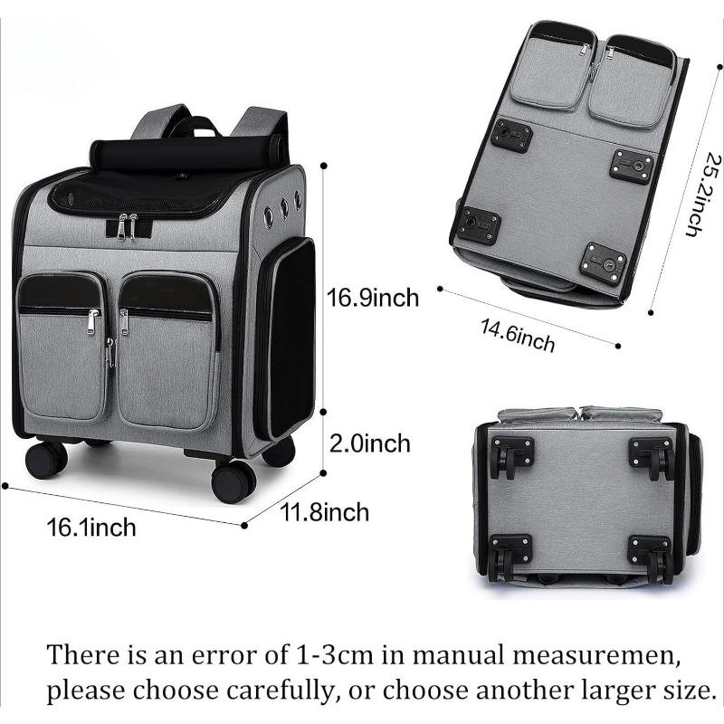 ATUBAN Transportrucksack für Haustiere mit Rädern, atmungsaktiv, Transportrucksack für Haustiere mit Rädern, zusammenklappbar, für kleine Hunde, Katzen, Welpen