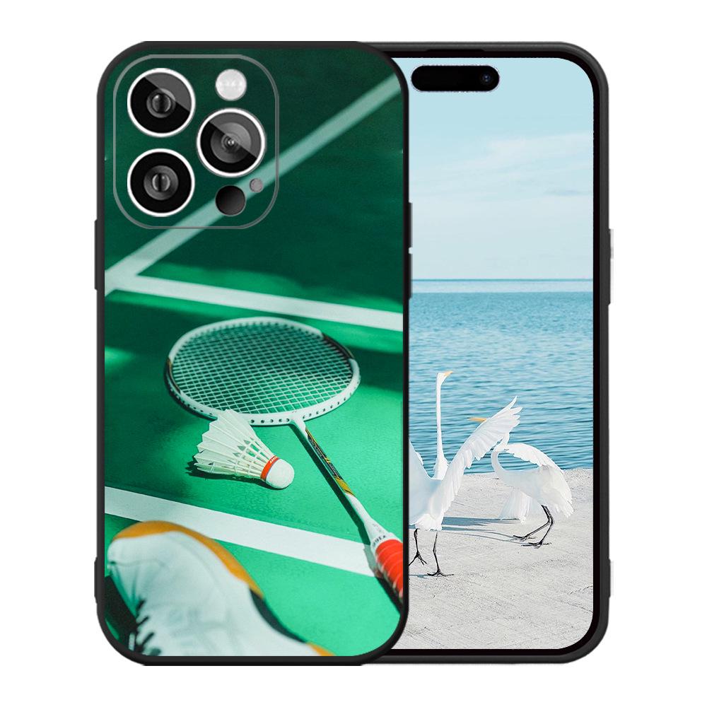Black Frosted Apple 13 Pro Max TPU Phone Case with Basketball & Football Design