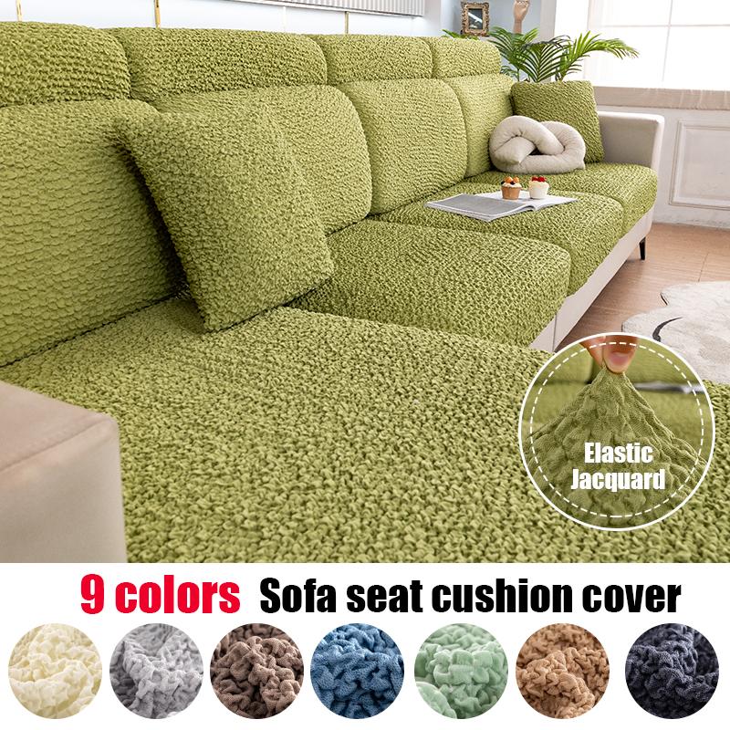 Cream Seersucker Sofa Seat Cushion Cover, Fully Encased Elastic Cover, Anti-Slip, Durable,Furniture Protector Pets Friendly 1Pc
