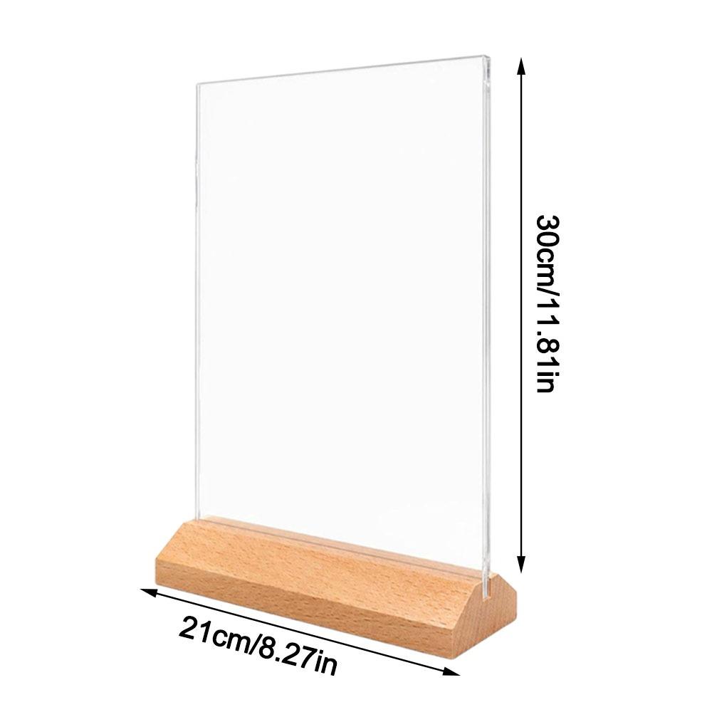 Doppelseitiger Acryl-Schildhalter Holzsockel Tischaufsteller Restaurant-Menühalter