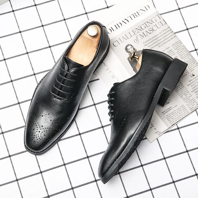 Fashion Brand Loafers Men's Leather Cloth Hollow Breathable Locke Shoes Lace-Up Dress Shoes Men's Wedding Casual Business Shoes XiAn-858