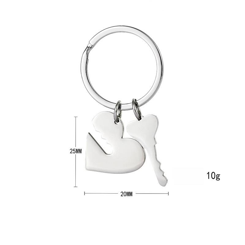 Couple Love Heart Stainless Steel Keychain Splicing Peach Heart Design Fashion Bag Pendant Practical Daily Gift