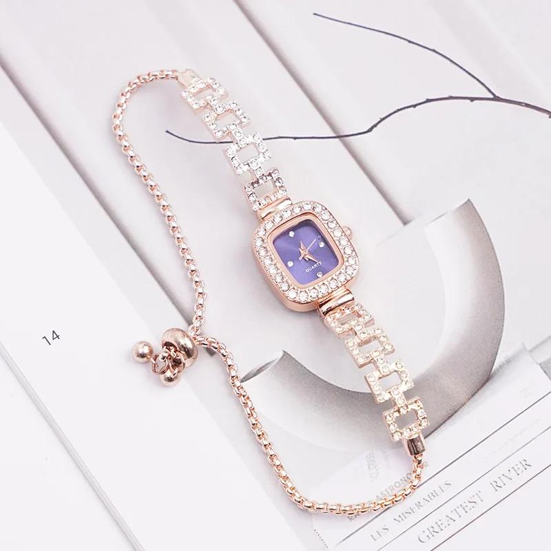 Cross-border new small square bracelet pull women's watch free adjustment square chain diamond set small ladies quartz watch