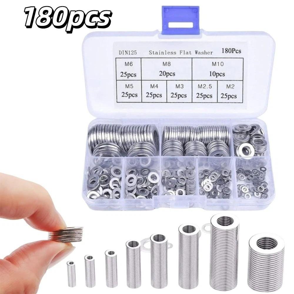 180pcs Solid Construction Flat Washer Assortment Plain Gasket Set  Factory Maintenance