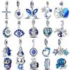 Blue Series Charms Plata Copper Evil Eye Moon Airplane Dolphin Sea Turtle Love Mini Beads For Bracelet Diy Jewelry