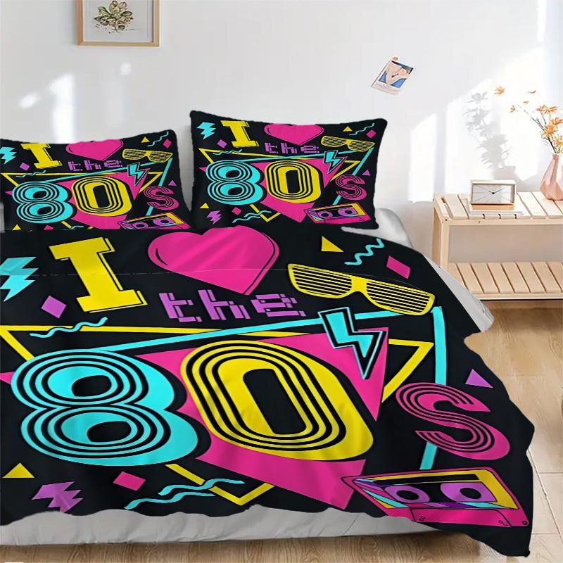 3pcs 80s, Neon Duvet Cover Set, 1 Duvet Cover + 2 Pillowcases (No Insert), High-Definition Print, Home & Dorm Yy251123052