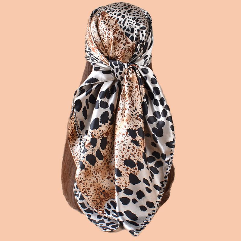 2025 High Quality Leopard Print Square Scarf Women's Imitation Silk Scarf Casual Versatile Decoration Small Neck Scarf 90CMx90CM