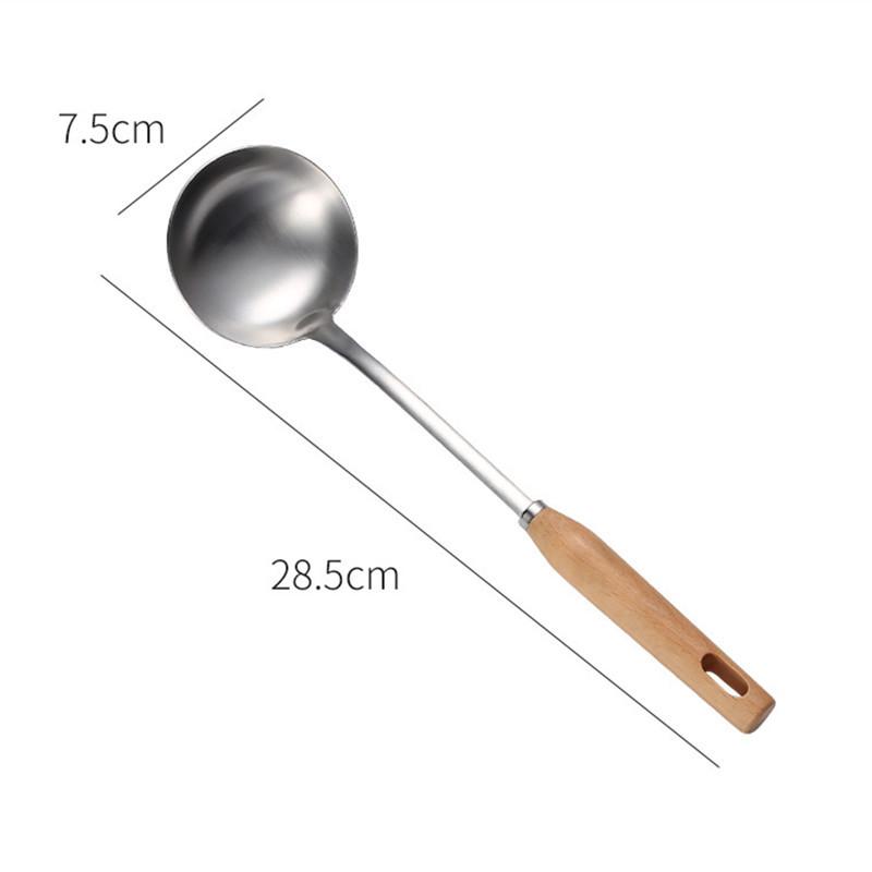 1pc Stainless Steel Soup Spoon Colander with Wooden Handle Large Porridge Spoons Strainer Skimmer Kitchen Cooking Utensils