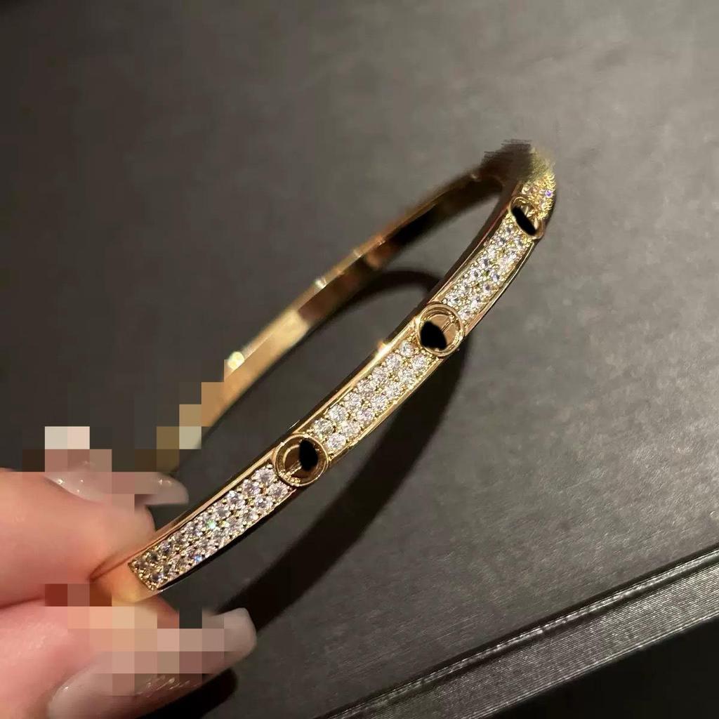 Starry Sky Three-Row Diamond Gold-Plated Bracelet for Women - Elegant Love Bangle