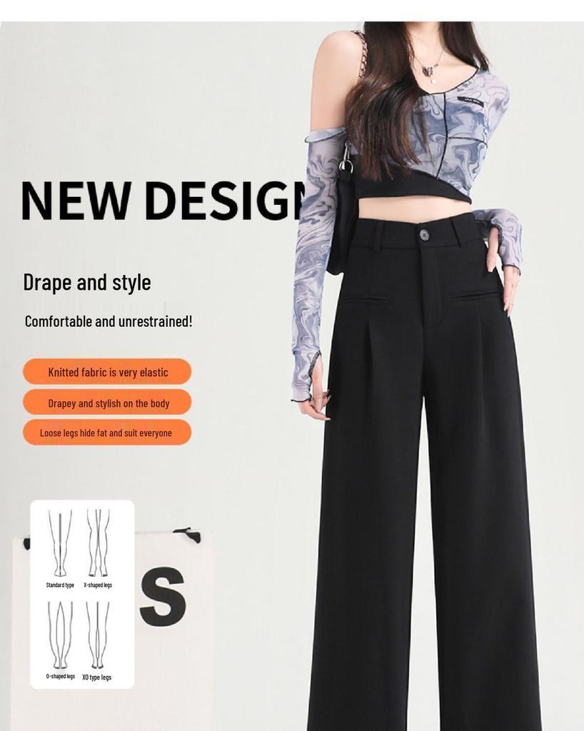 Petite Women's High Waist Loose Straight Leg Pants - Spring/Autumn Grey Suit