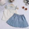 Girls' Summer Academy Style Two-Piece Set – Round Neck Short Sleeve Top and Breathable Skirt (CM0053)