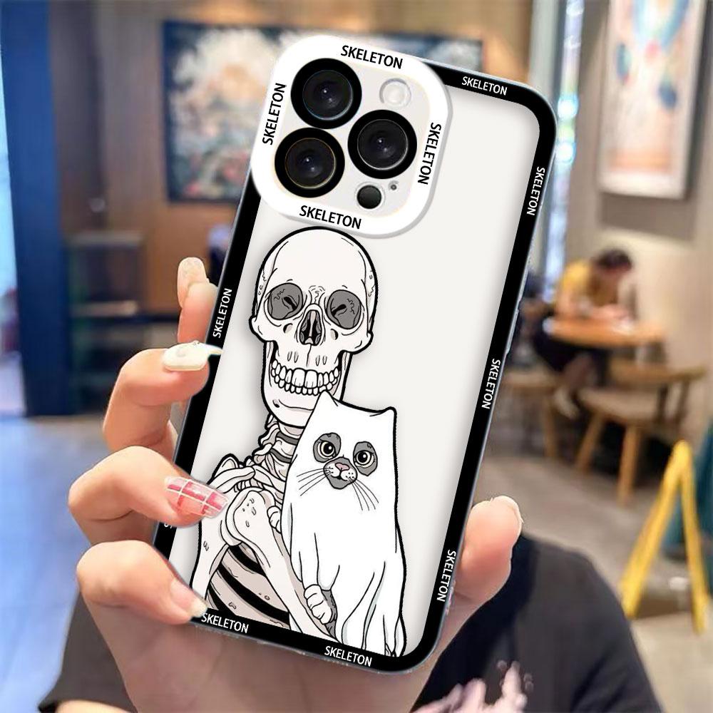 

Horrible Skull Cat Cover Clear Phone Case For OPPO RENO 15 15F 14 14F 13 13F 12 12F 11 11F 10 8 8Z 8T 7 7Z 6Z 5 5F Case Shell OPPORENO15F5G