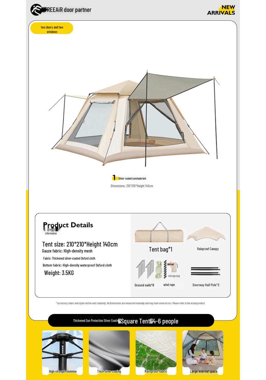 3-4 Person Portable Automatic Folding Tent for Camping Other