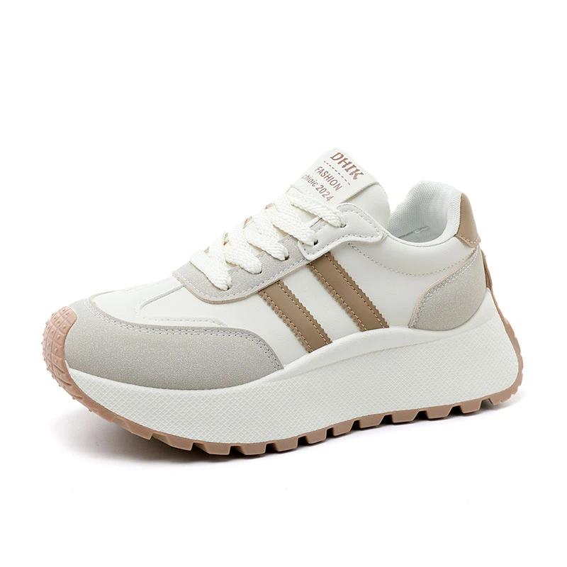 

Fashion Women Sneakers 2025 Summer Casual Patchwork Leather Sneakers Femme Spring Thick Bottom Women Shoes Outdoor Casual Shoes Ladies 42 хаки