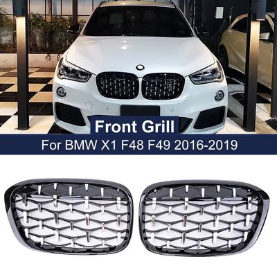 Geetha Car Diamond Front Kidney Grille Racing Grill For BMW X1 F48 F49 2016 2017 2018 Meteor Style Grills Car Styling Parts
