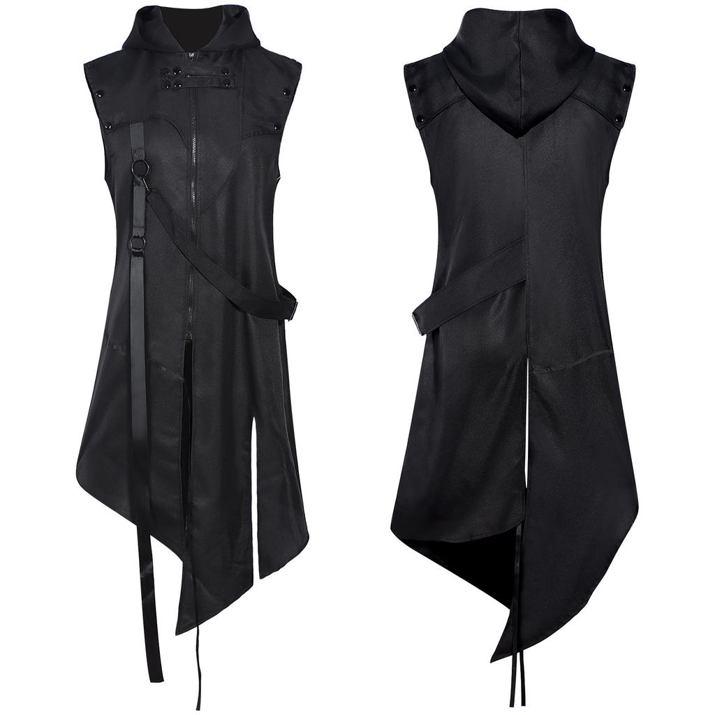 Sleeveless Loose Hooded Gothic Rock Black Vest Handsome Men's Stage Performance Costume Cosplay Cloth