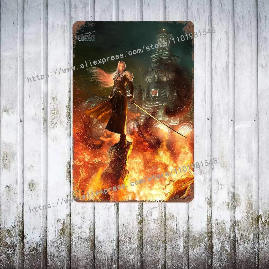 Yoshitaka Amano Final Fantasy VIIs Poster Vintage Blech Metallschild Dekorative Plakette für Pub Bar Man Cave Club Wanddekoration