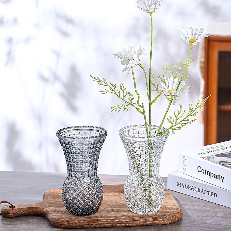 Nordic Light Luxury Glass Vase - Transparent Living Room Decor for Fresh Flowers. 14.8x9.2 cm серый