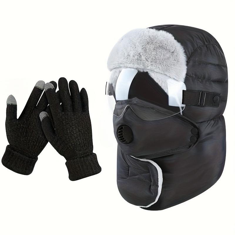 

2-Piece Winter Outdoor Riding Hat with Earmuffs, Mask and Goggles -Thickened Windproof Fleece Lei Feng Hat Unisex, New Ski Style чёрный
