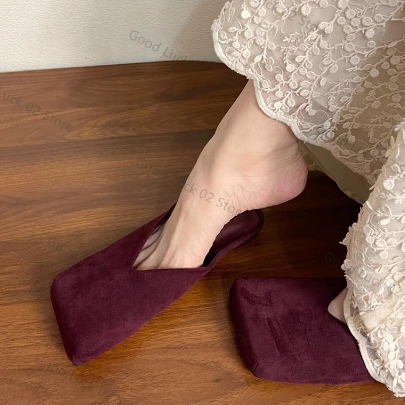 Fashion Suede Flats Women Cotton Slippers Square Toe Fashion Mules Shoes Casual Slingback Women's Winter Boots Trend Mujer Zapatos