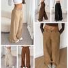 Women Low Waist Corduroy Wide Leg Pants Split Hem Vintage Straight Trousers Commuter Casual Long Pants Streetwear Trousers