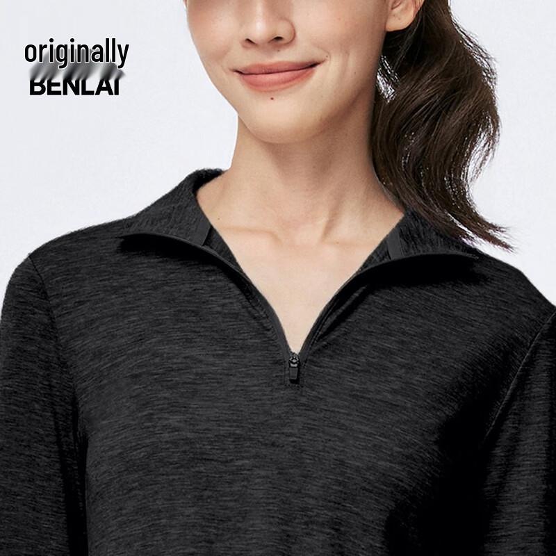 BENLAI Women's Slim-Fit Wool Blend Stand Collar Long Sleeve T-shirt