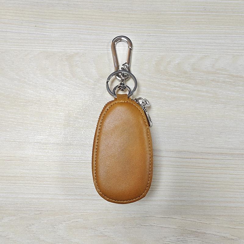 Genuine Leather Key Holder for Men, Double-layer Zipper Car Key Case, Vintage First-layer Cowhide Key Pouch коричневый