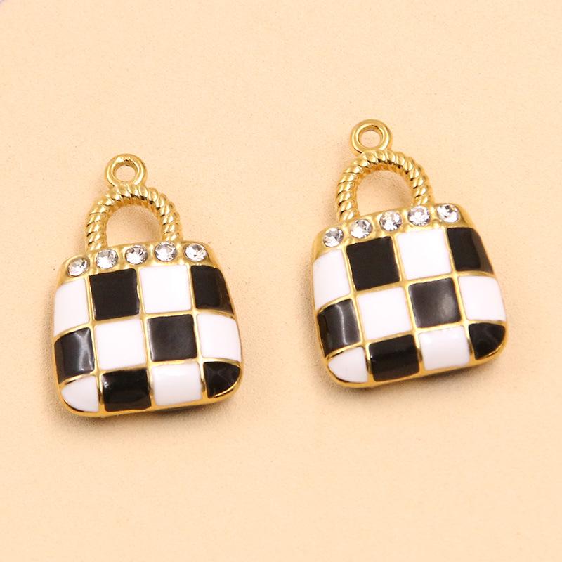 Gold-Enamel Double-Sided Stainless Steel Pendant with French-Style Beauty Accessories Design