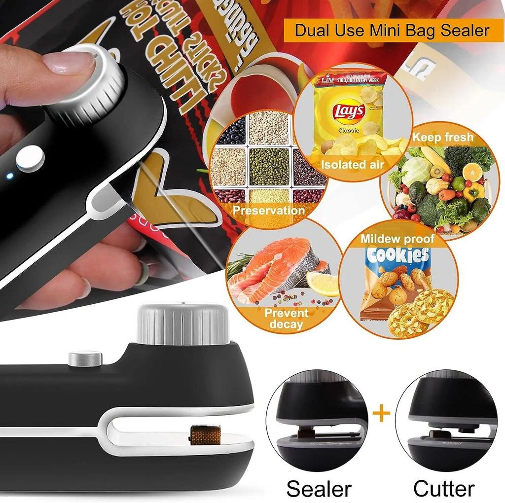1PC Rechargable 2 In 1 Bag Mini Heat Sealer, Storage Bag Plastic Package Snack Sealer Clip Bag Handheld Heat Sealer, Plastic Bag USB