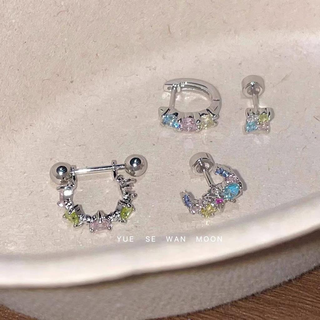 Colorful Zirconium Titanium Steel Stud and U-Shaped Ear Cuff Earrings for Women