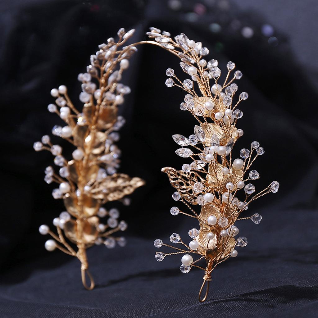 Alloy Leaf Shape Pearl Hair Accessory Headband Handmade Hair Pin for Women Bridal Party Wedding Hairstyle Decoration