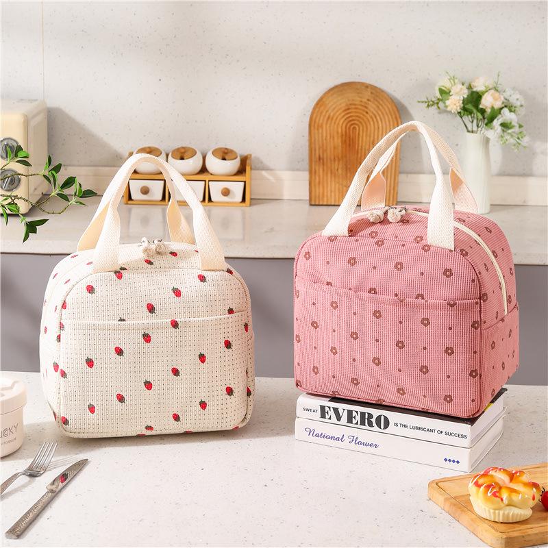 Corduroy Insulated Lunch Bag - Printed Handheld Bento Storage Box