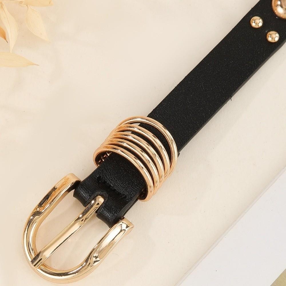 Thin Inlaid Gold Mushroom Stud Belt Metal Buckle Dress Waistband New Jeans Belt  Women's