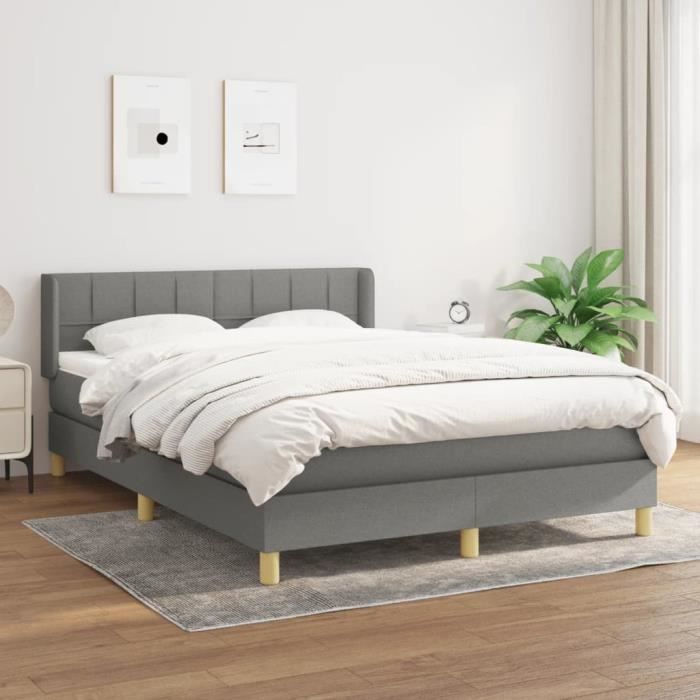 3130266 vidaXL Lit à sommier tapissier avec matelas Gris foncé 140x190cm Tissu