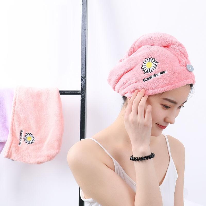 Daisy Mikrofiber Havlu Saç Havlusu İşlemeli Çiçekler Hızlı Kuruyan Havlu Yumuşak Banyo Sarma Şapkası Süper Su Emici