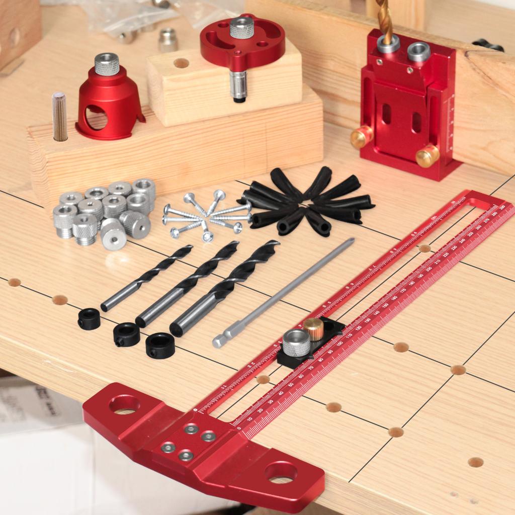 Woodworking Jig Kit - Straight Hole Drilling, 15° Pocket Hole Drilling, Self-Centering Drilling, for Wood Board Joining Assembly