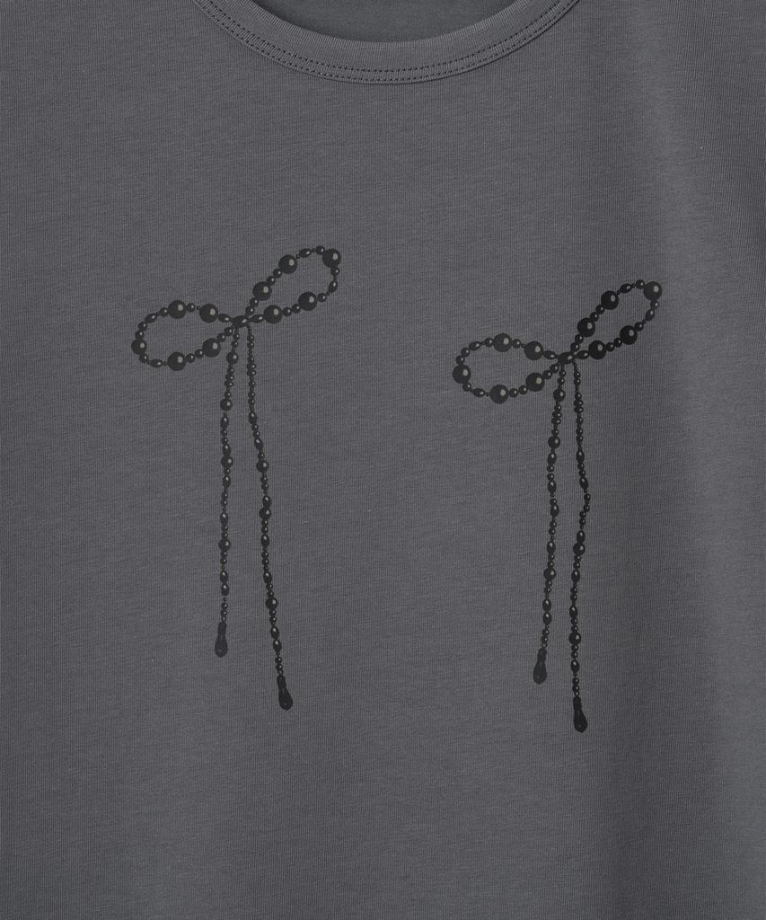 MILLO WOMEN Pearl Ribbon T-Shirt [Charcoal]