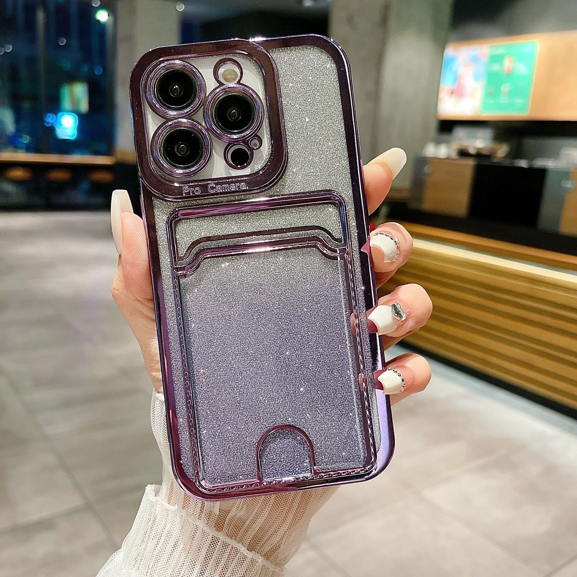 

Подходит для IPhone16E Гальванизированный Чехол-картхолдер, Чехол для телефона с градиентными блестками, 15pro Apple 14 Чехол для защиты карт iPhone7plus/8plus