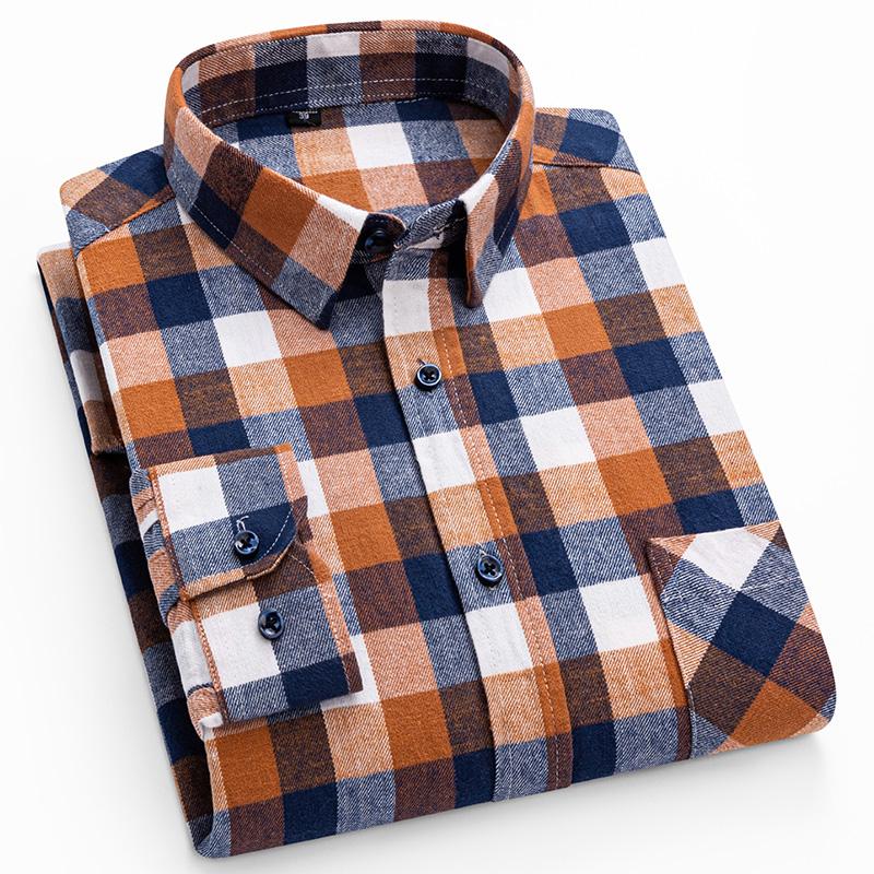New Winter/Autumn Cotton Brushed Long Sleeve Men Plaid Shirts Soft Comfortable Plus Size Business Casual