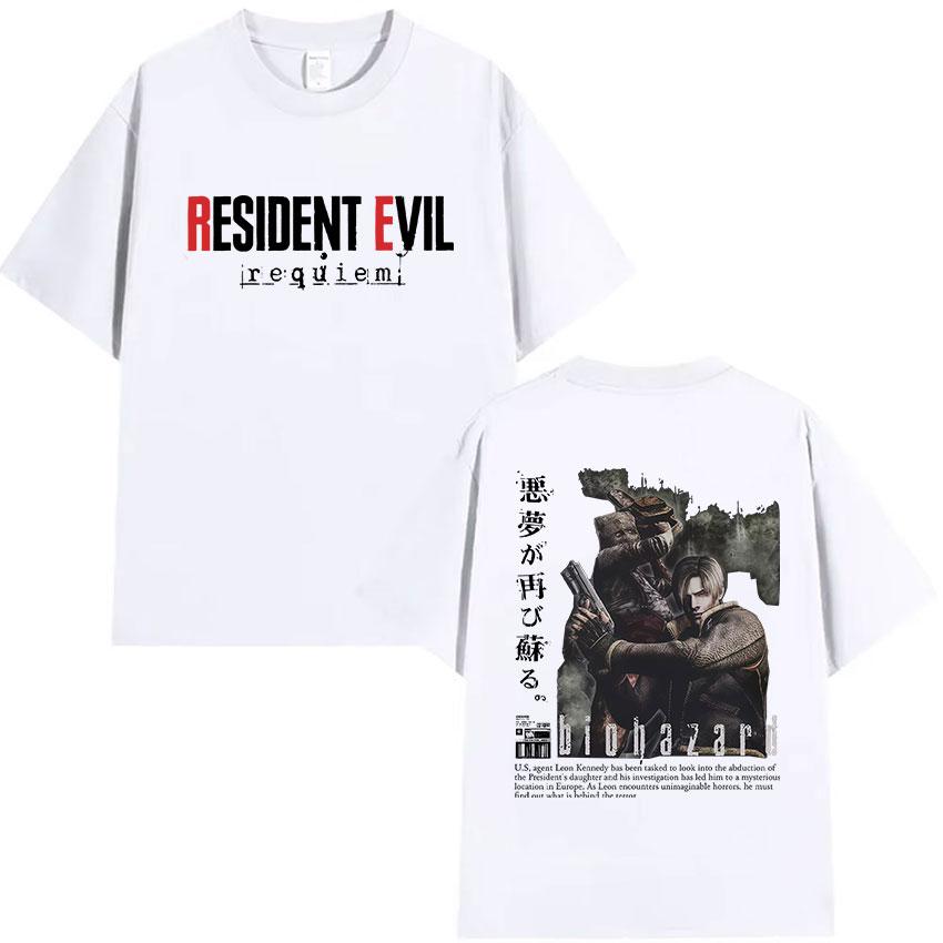 90s Vintage Resident Evil Leon Kennedy Graphic T Shirt Mens Cosplay Fashion Cotton Short Sleeve Tshirt Y2k Casual Streetwear