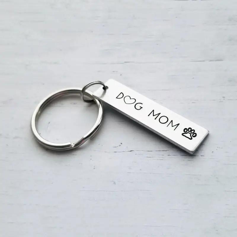 Stylish Modern Stainless Steel Dog Mom Keyring Perfect For Birthdays And Celebrations